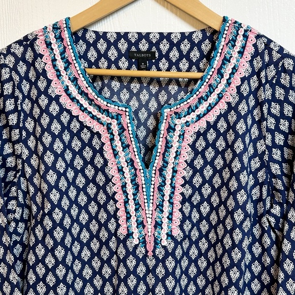 Talbots Embroidered Tunic Medallion Foulard Size M - Picture 3 of 9